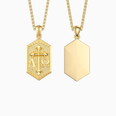 Personalized Hexagonal Alpha Omega Cross Medallion Necklace
