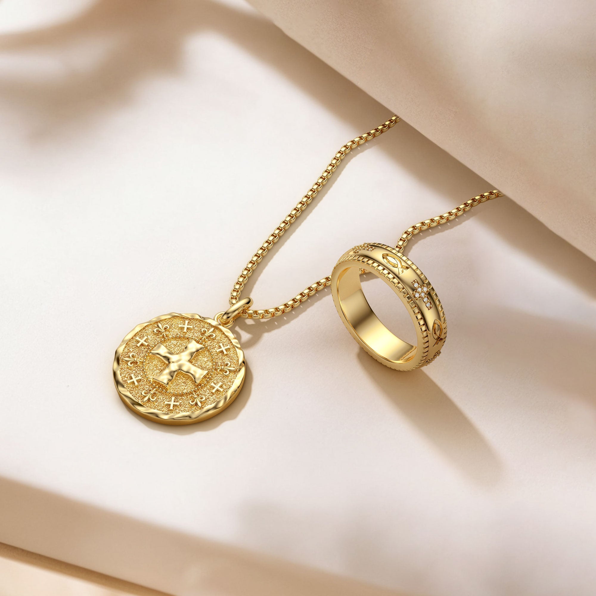 Gothic Liquid Lava Cross Fleur-de-Lis Medallion Necklace