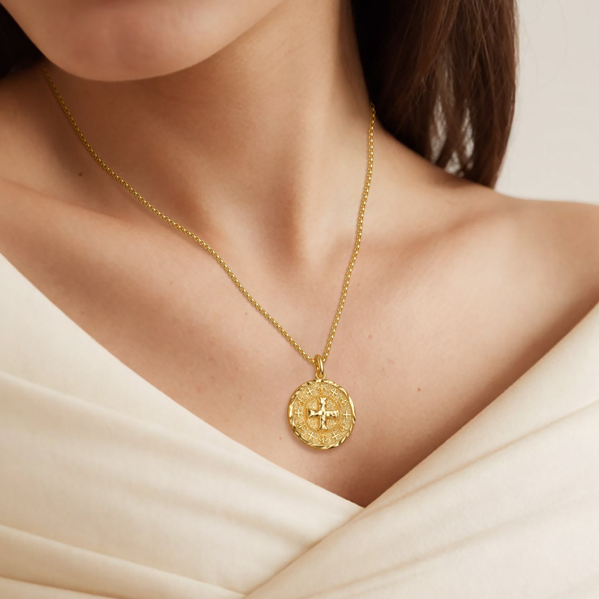 Gothic Liquid Lava Cross Fleur-de-Lis Medallion Necklace