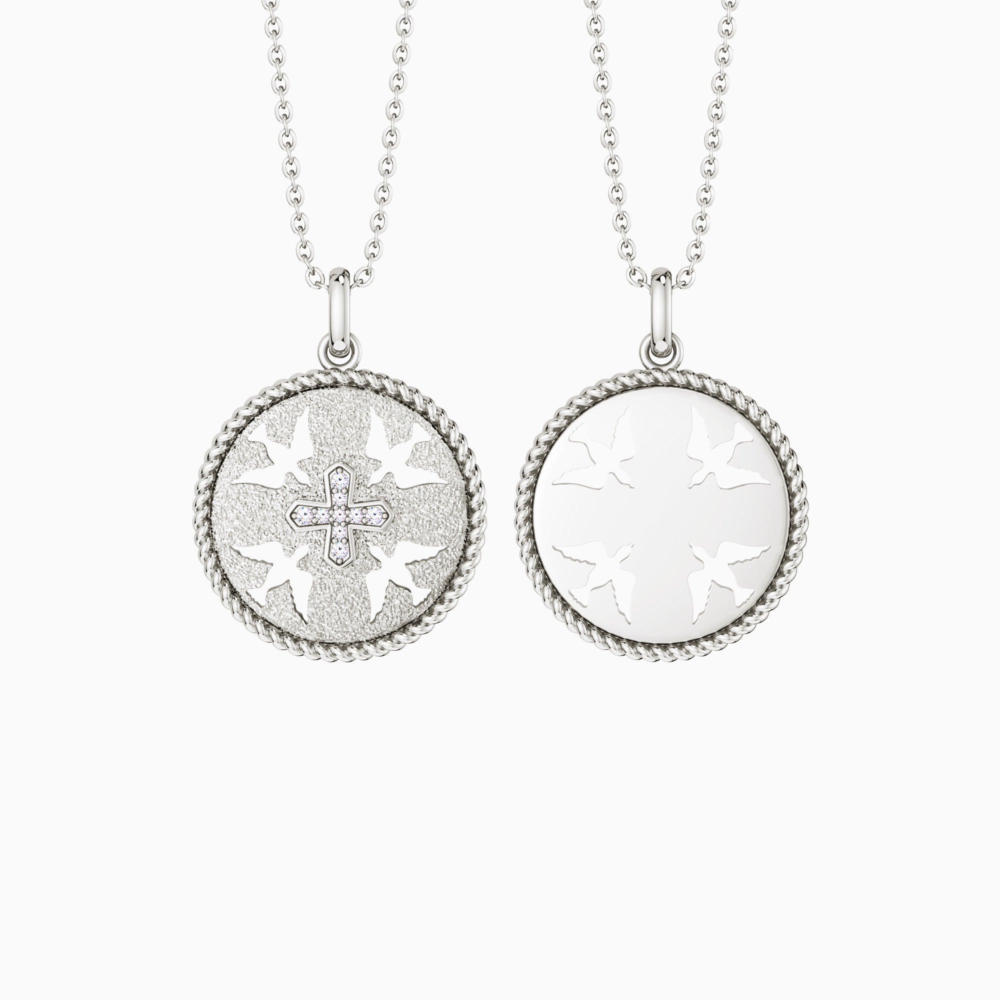Boundless Love Cut-Out Doves Cross Medallion Necklace