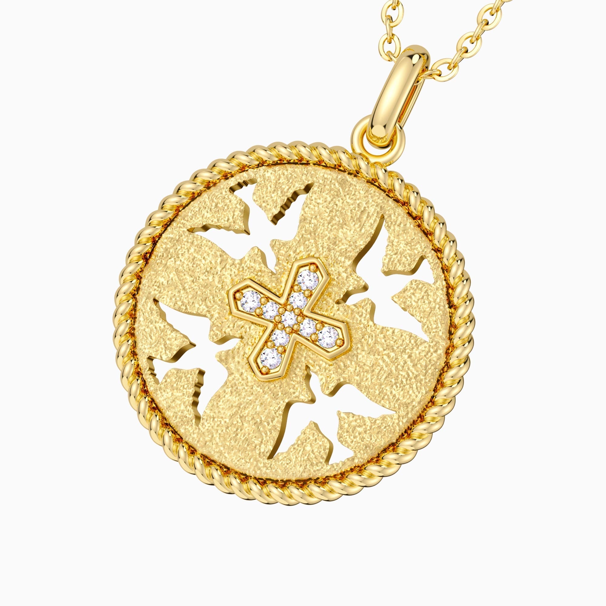 Boundless Love Cut-Out Doves Cross Medallion Necklace