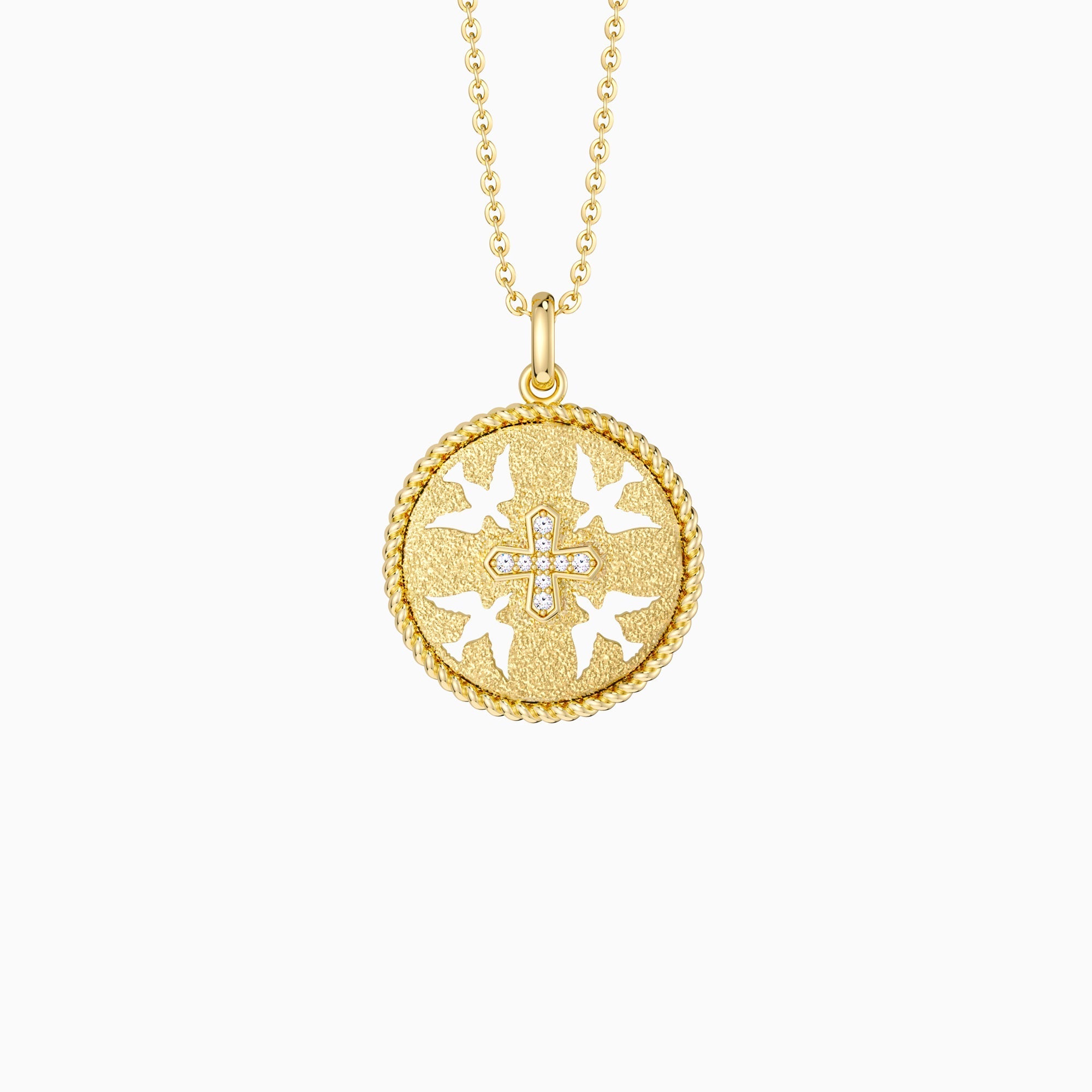 Boundless Love Cut-Out Doves Cross Medallion Necklace