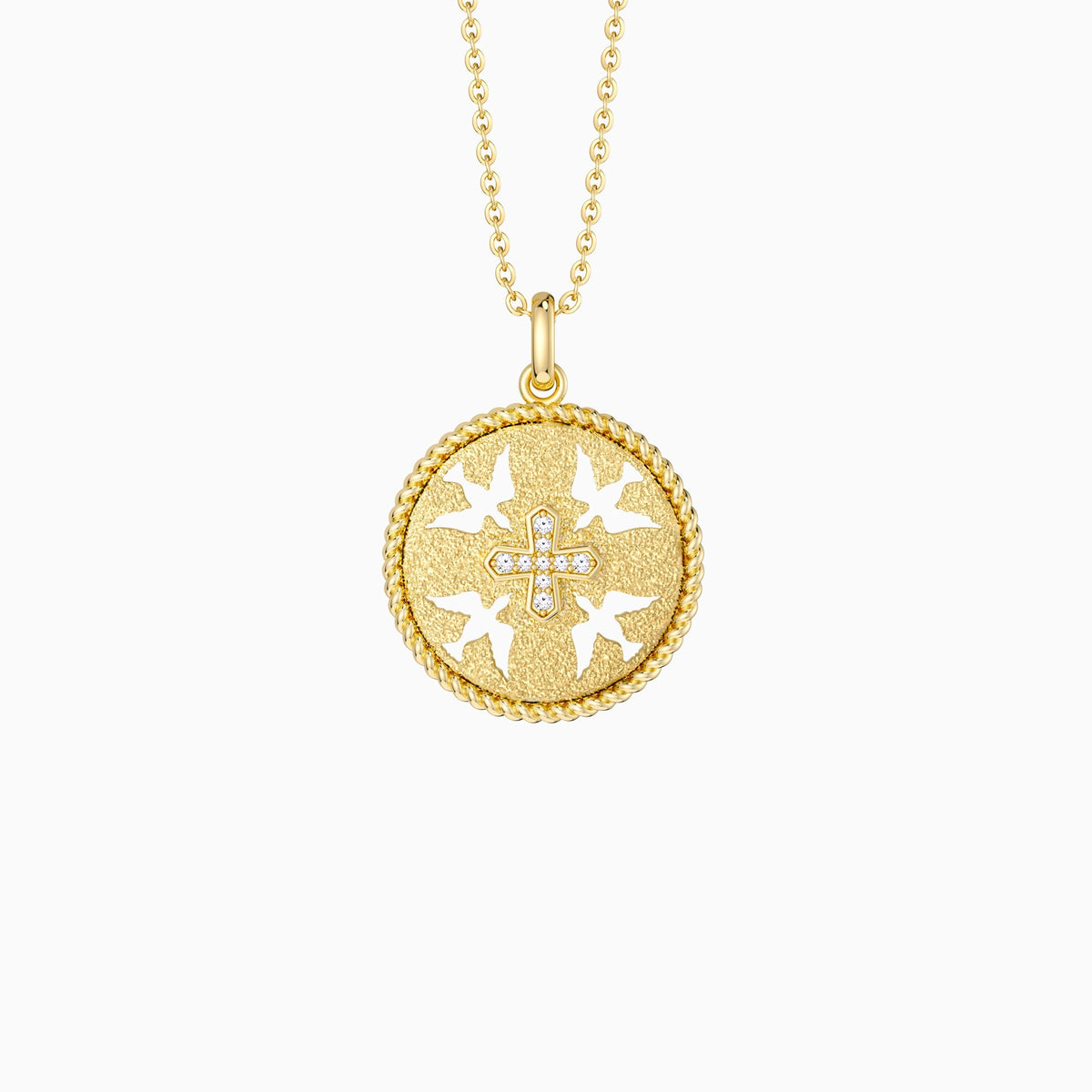 Boundless Love Cut-Out Doves Cross Medallion Necklace