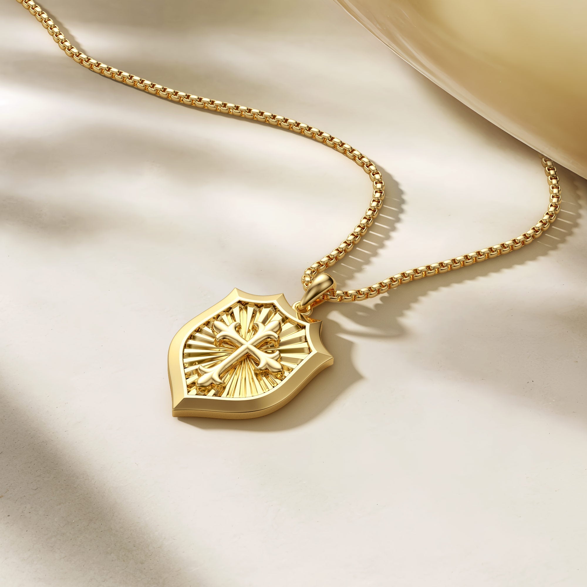 Radiant Shield Cross Protection Pendant Medallion Necklace