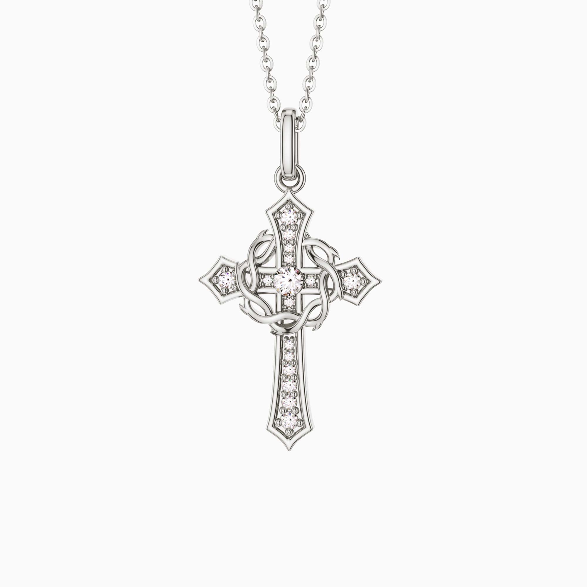 Cross and Crown of Thorns Faith Pendant Necklace