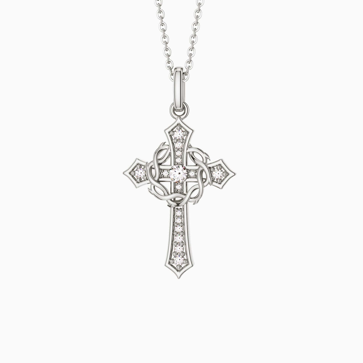 Cross and Crown of Thorns Faith Pendant Necklace