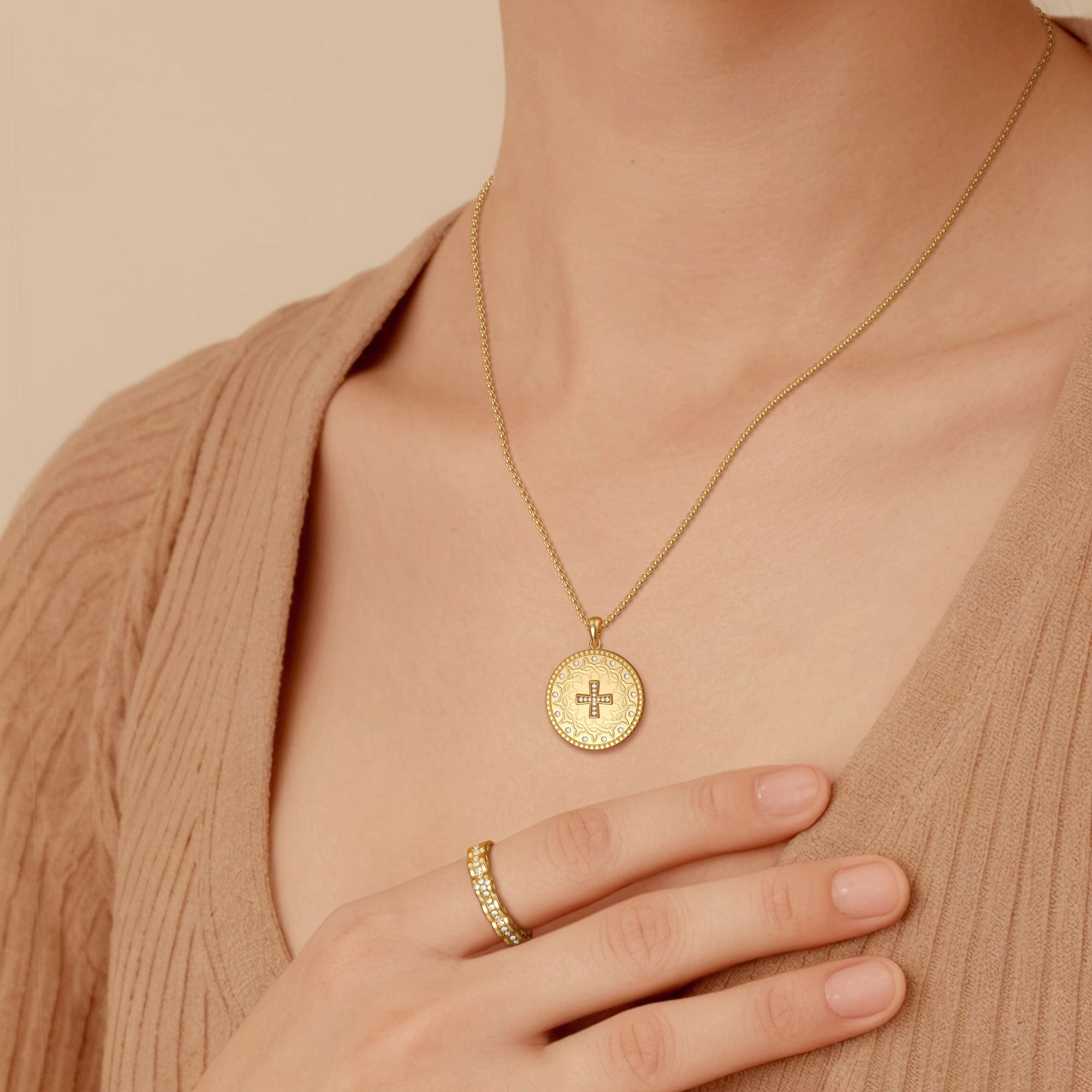 Personalized Cross Crown of Thorns Medallion Necklace