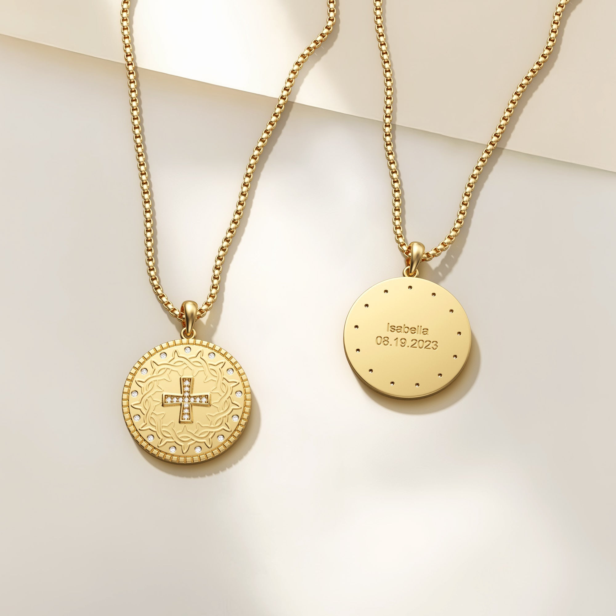 Personalized Cross Crown of Thorns Medallion Necklace