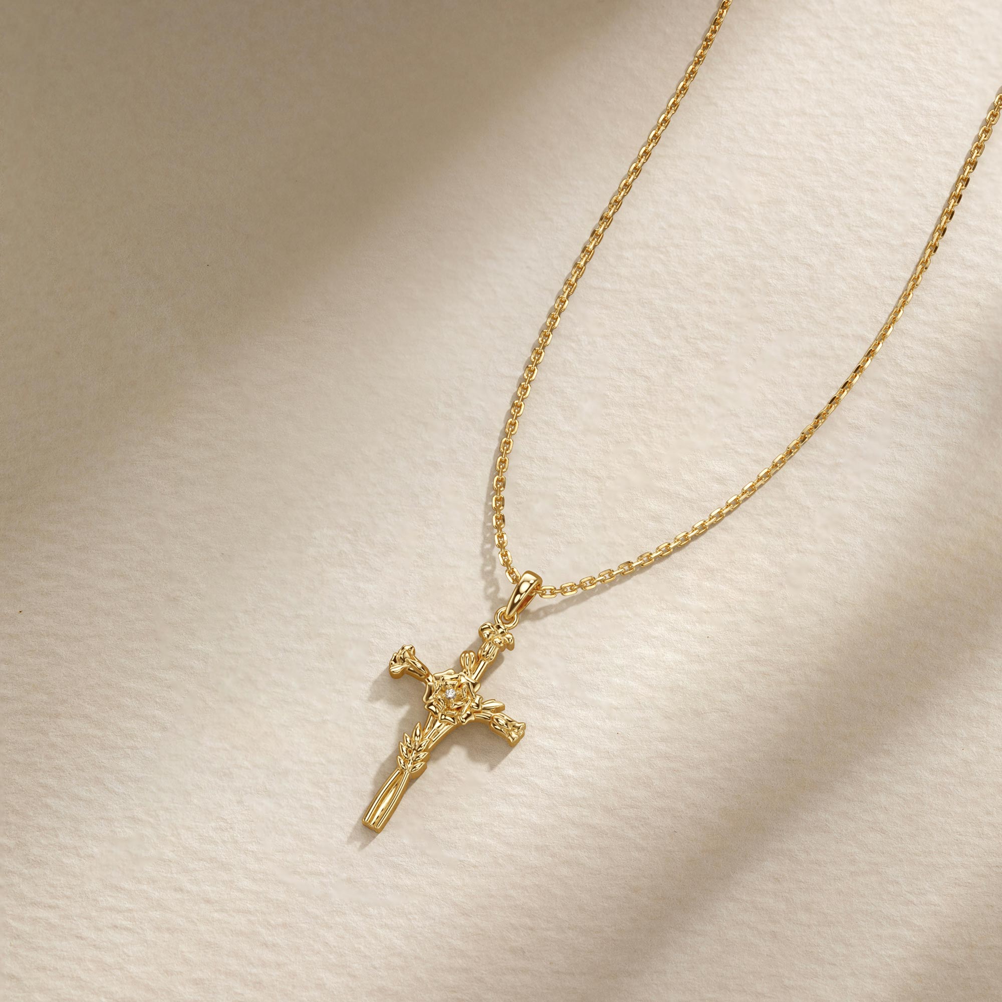 Floral Cross October Marigold Birth Flower Necklace