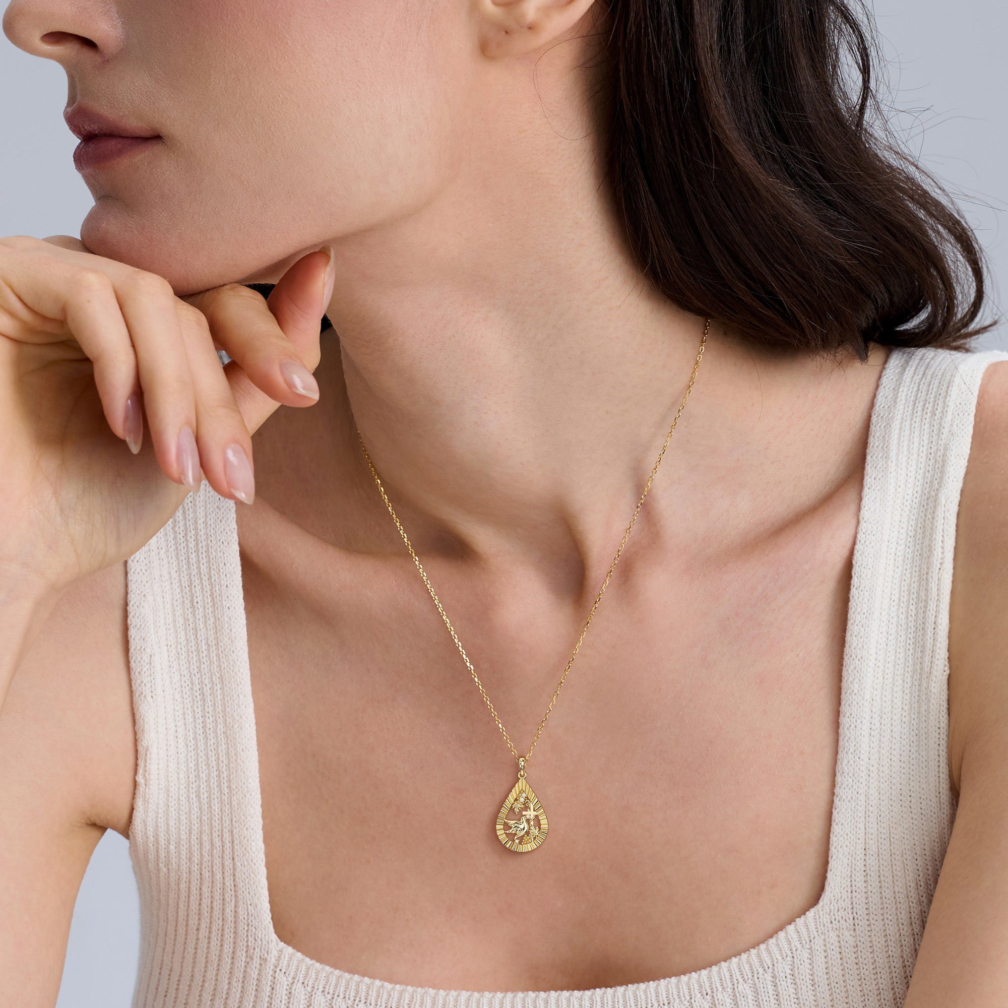 Parable of the Workers in the Vineyard Dove Cross Pear Pendant Necklace