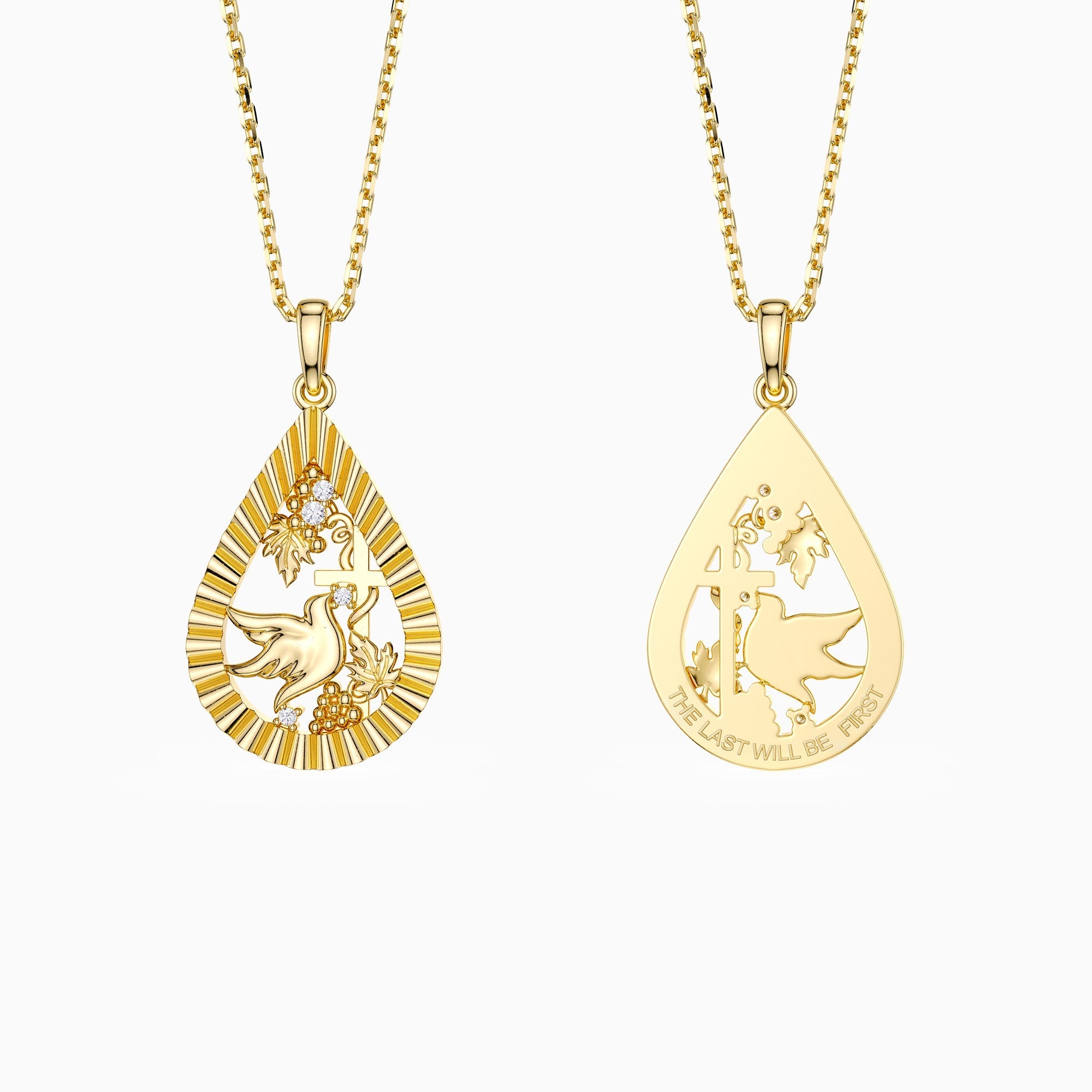 Parable of the Workers in the Vineyard Dove Cross Pear Pendant Necklace