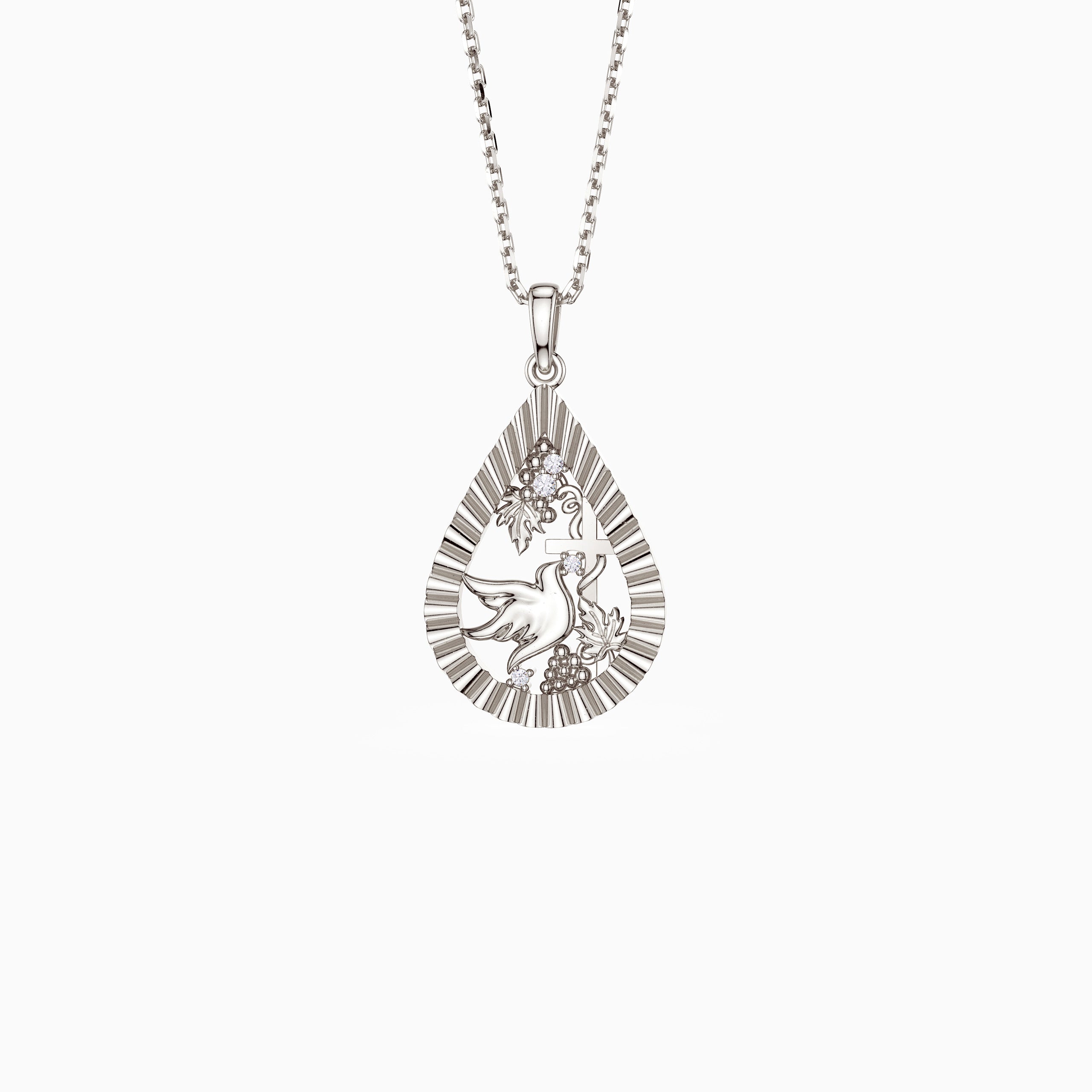 Parable of the Workers in the Vineyard Dove Cross Pear Pendant Necklace