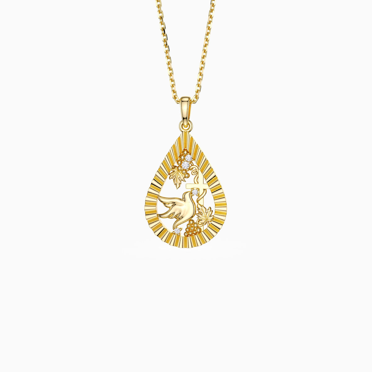 Parable of the Workers in the Vineyard Dove Cross Pear Pendant Necklace