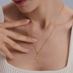 Floral Cross February Iris Birth Flower Necklace