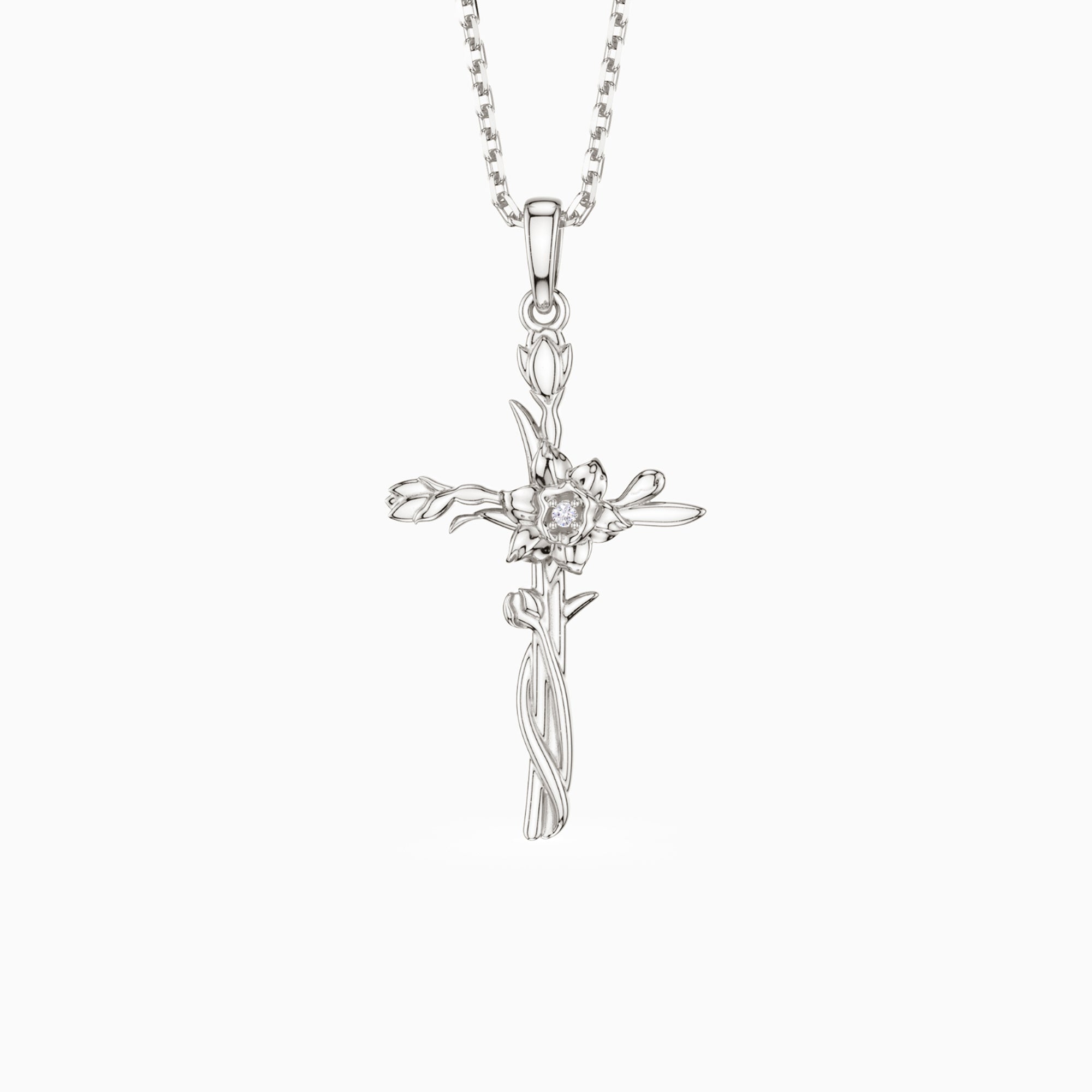 Floral Cross March Daffodils Birth Flower Necklace