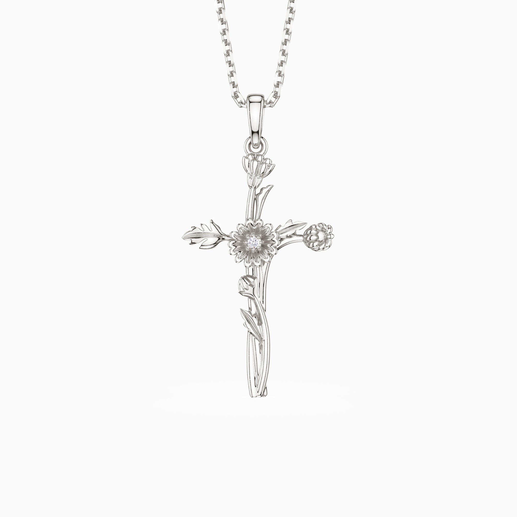 Floral Cross April Daisy Birth Flower Necklace