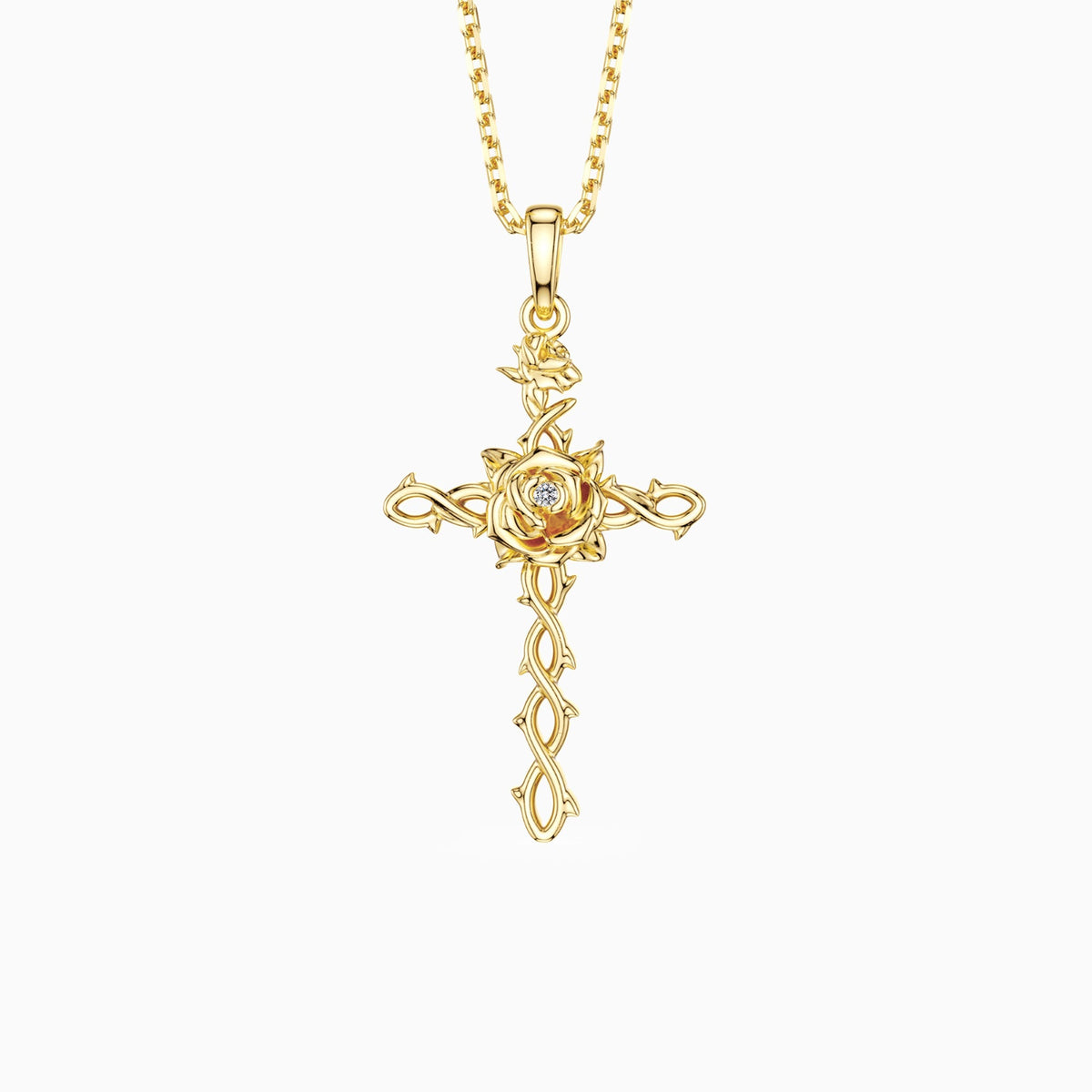 Floral Cross June Rose Birth Flower Necklace