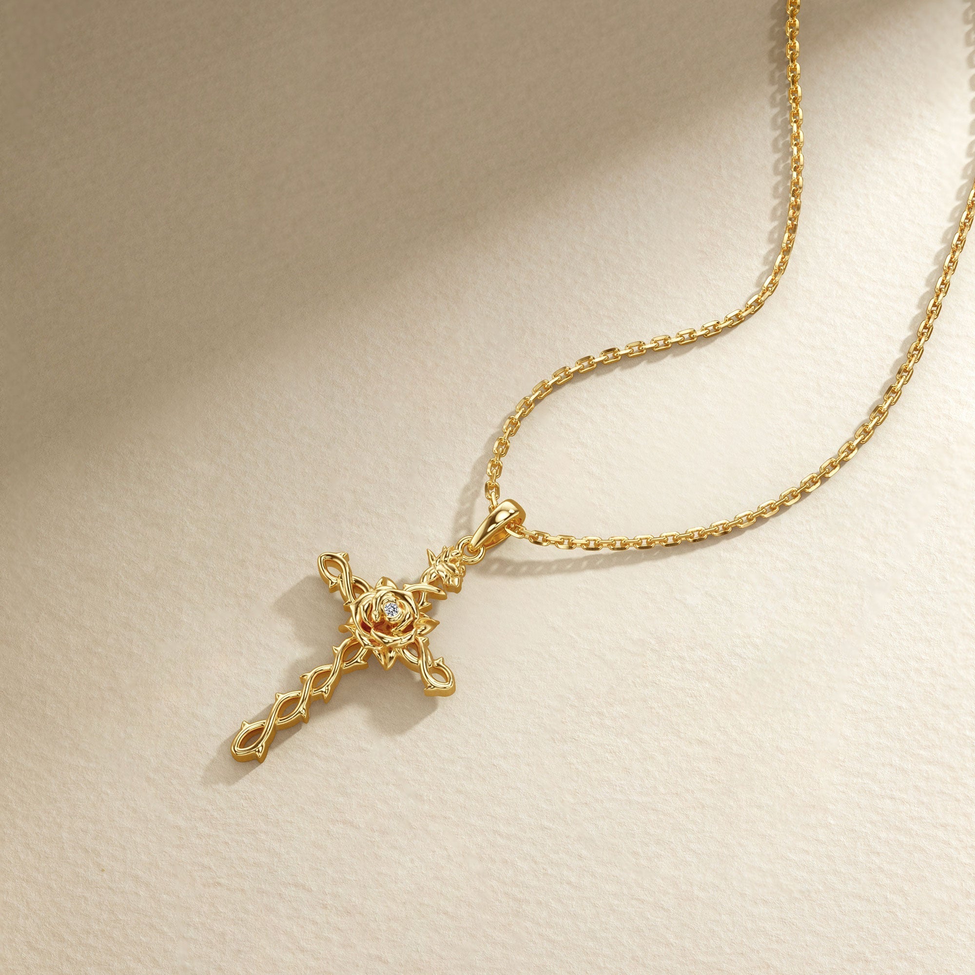 Floral Cross June Rose Birth Flower Necklace