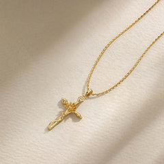 Floral Cross July Water Lily Birth Flower Necklace