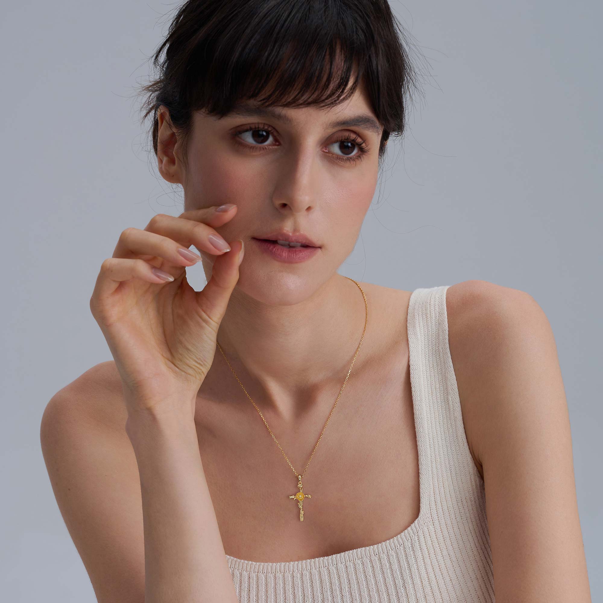 Floral Cross August Poppy Birth Flower Necklace