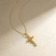 Floral Cross August Poppy Birth Flower Necklace