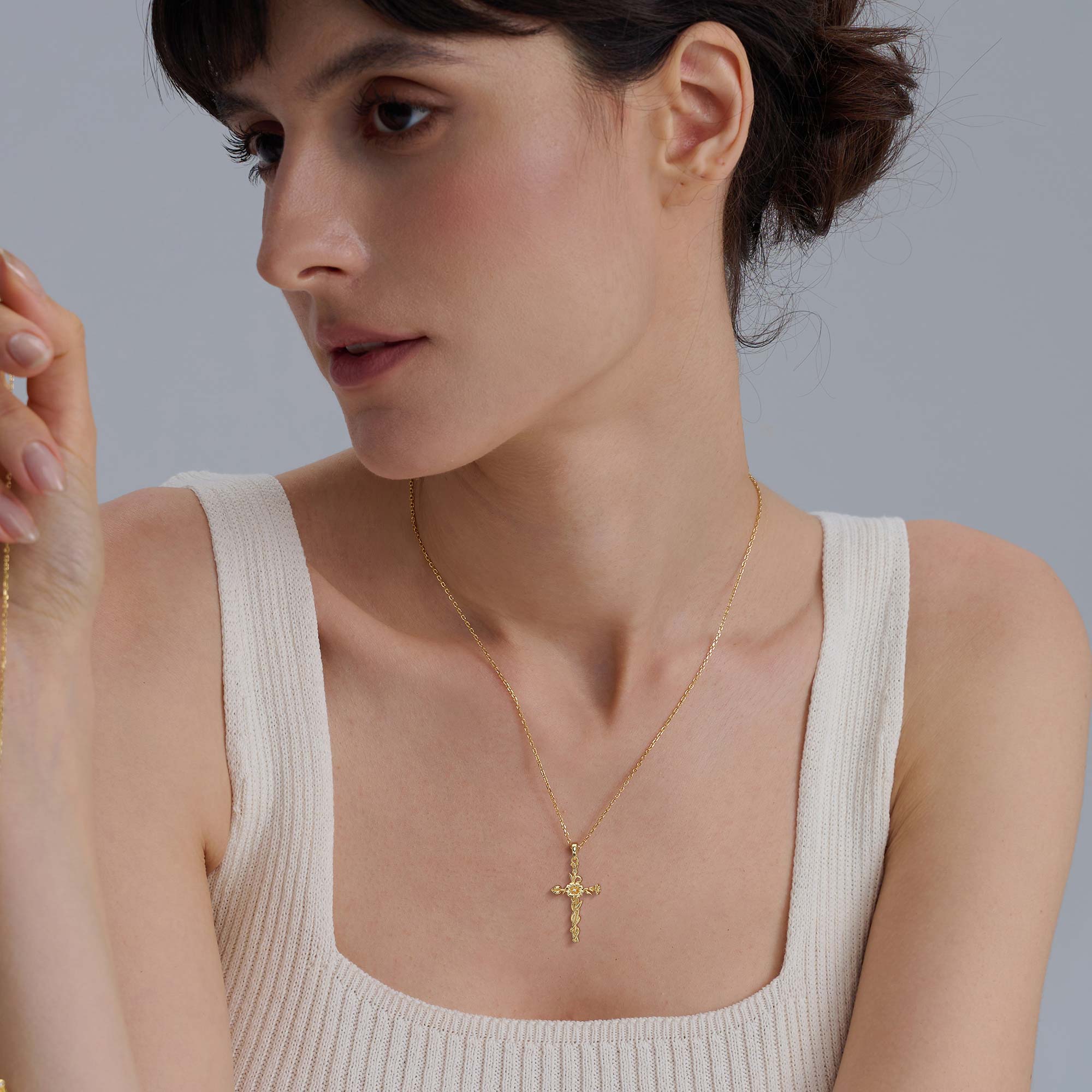 Floral Cross September Morning Glory Birth Flower Necklace