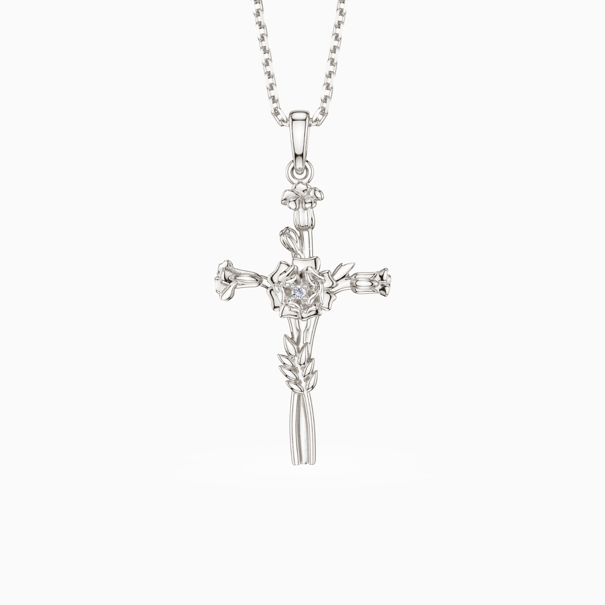 Floral Cross October Marigold Birth Flower Necklace