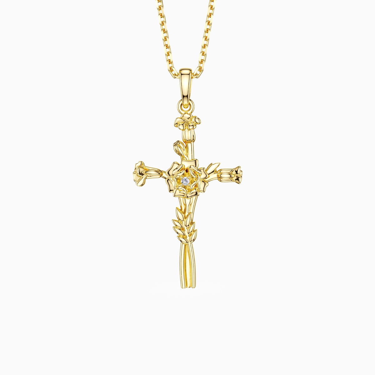 Floral Cross October Marigold Birth Flower Necklace