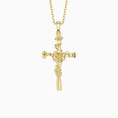 Floral Cross October Marigold Birth Flower Necklace