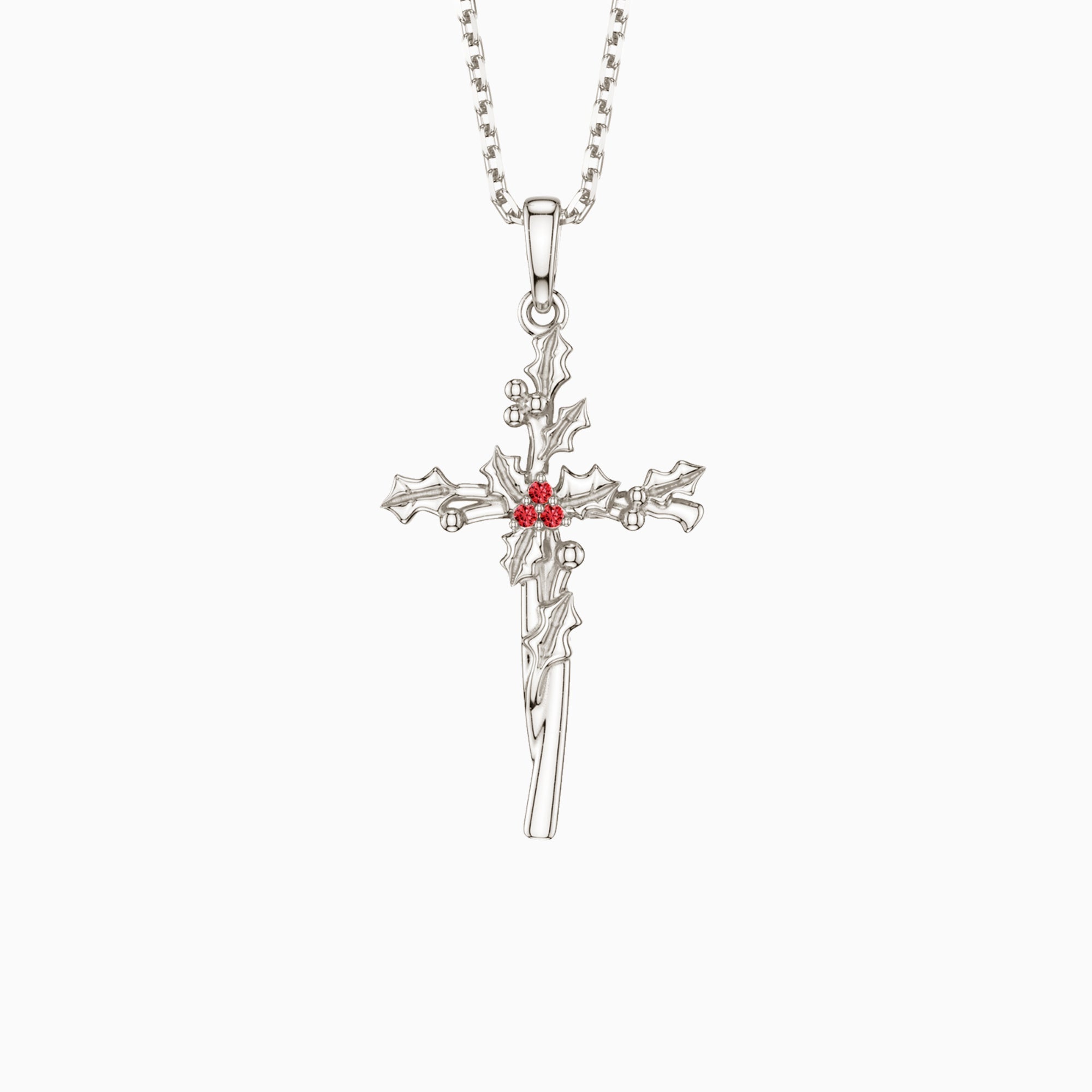 Floral Cross December Holly Birth Flower Necklace