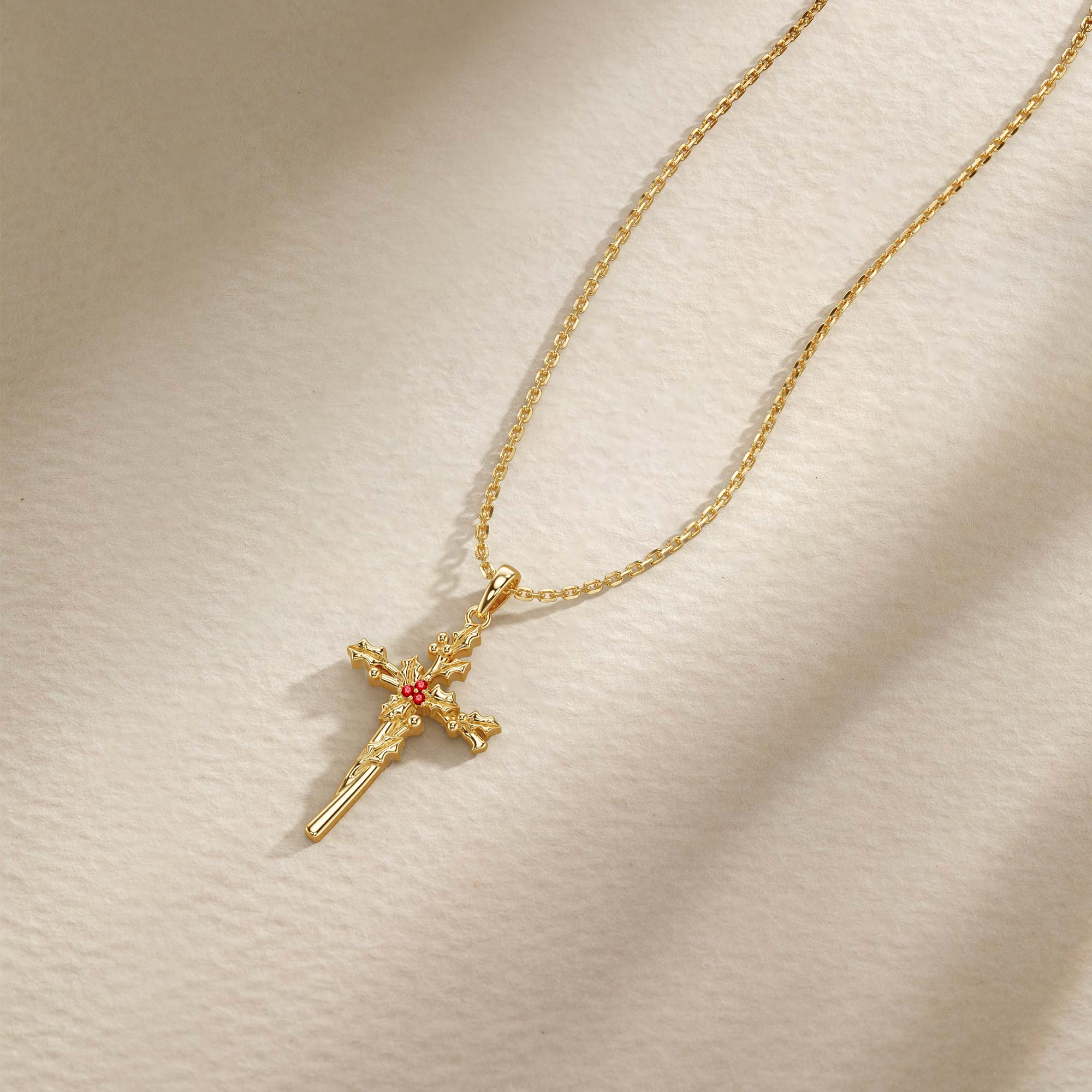 Floral Cross December Holly Birth Flower Necklace