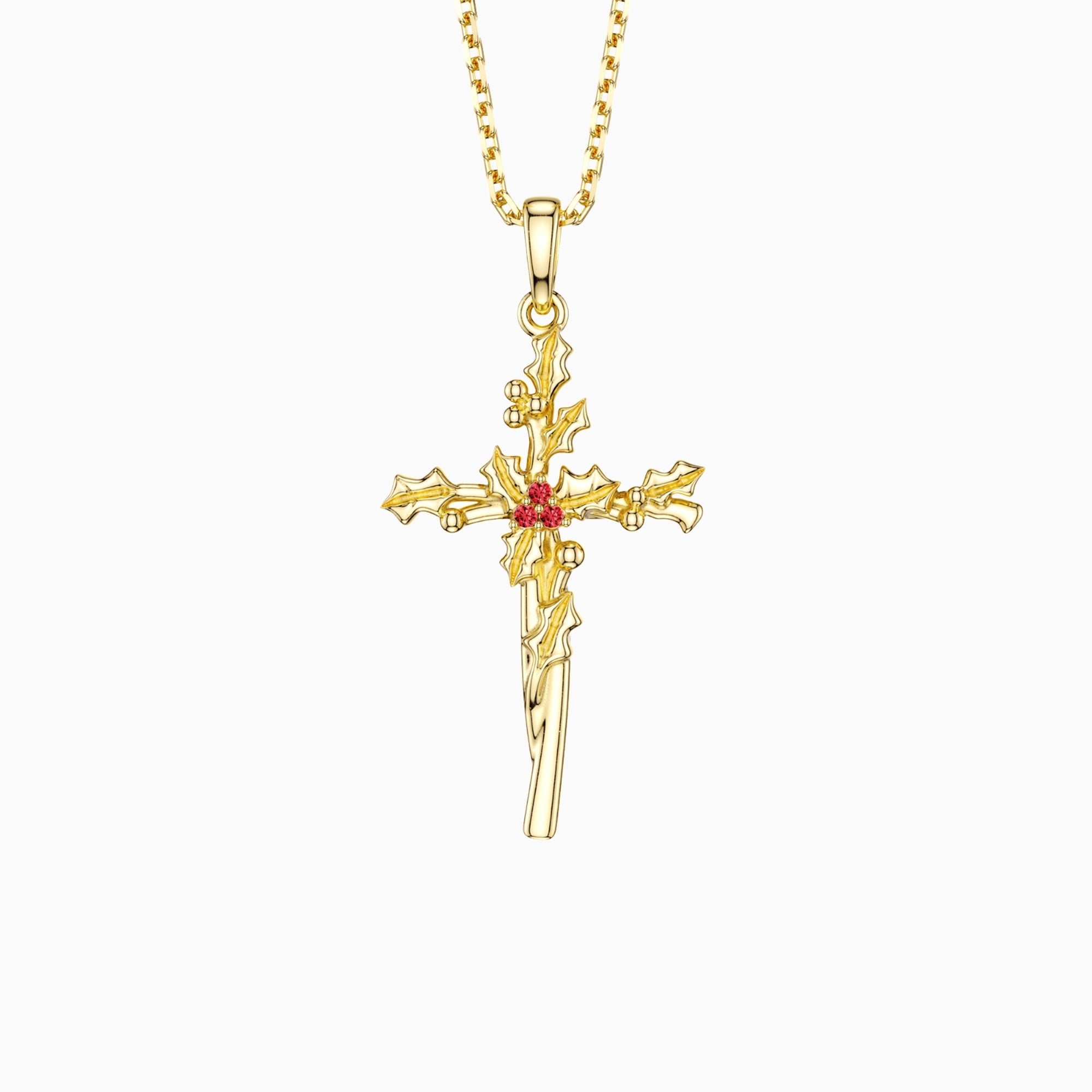 Floral Cross December Holly Birth Flower Necklace