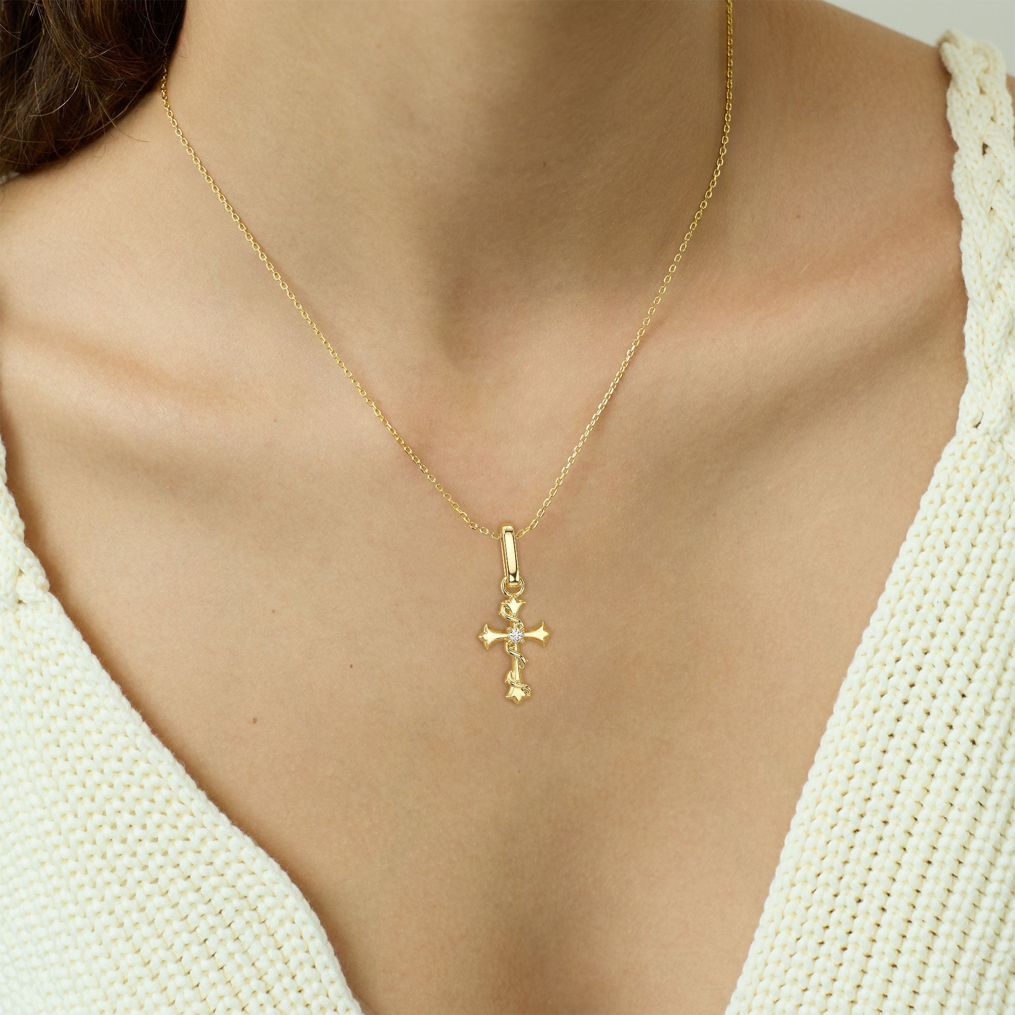 Fleur-de-Lis Thorn Cross Charm Pendant