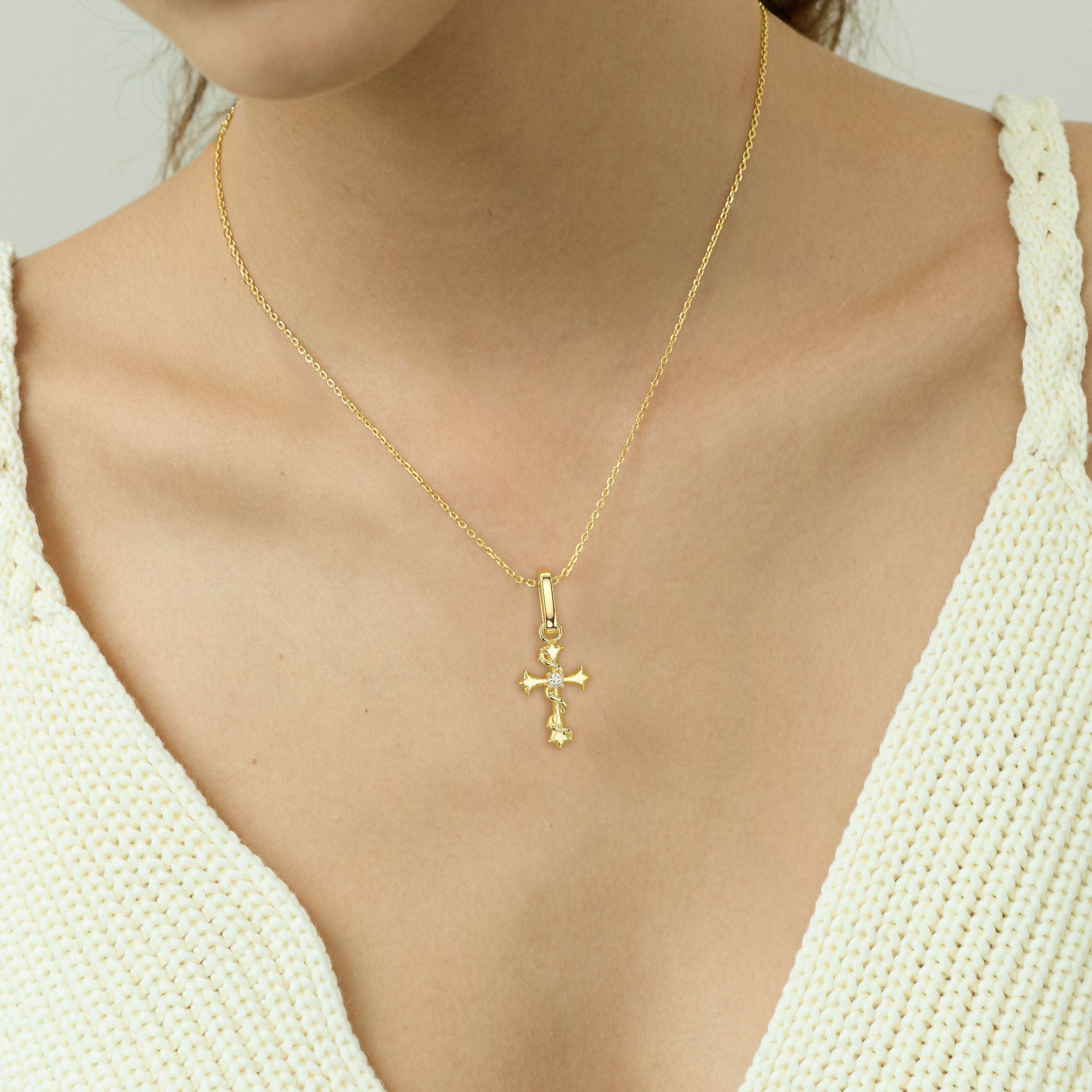 Fleur-de-Lis Thorn Cross Charm Pendant