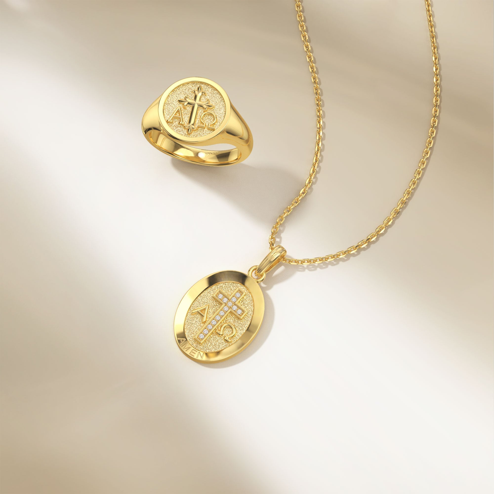 Alpha Omega Medallion Pendant Necklace
