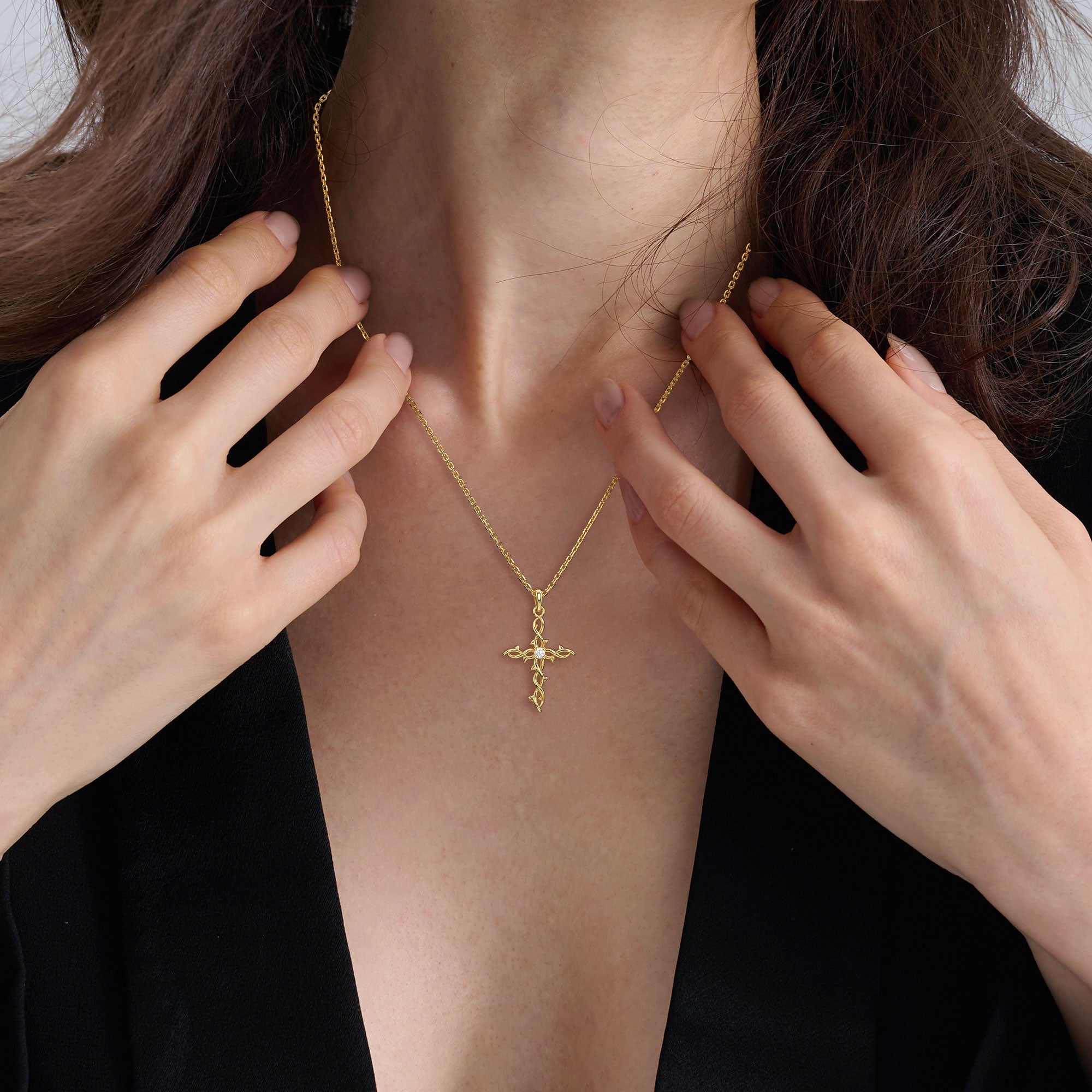 Thorned Grace Cross Pendant Necklace