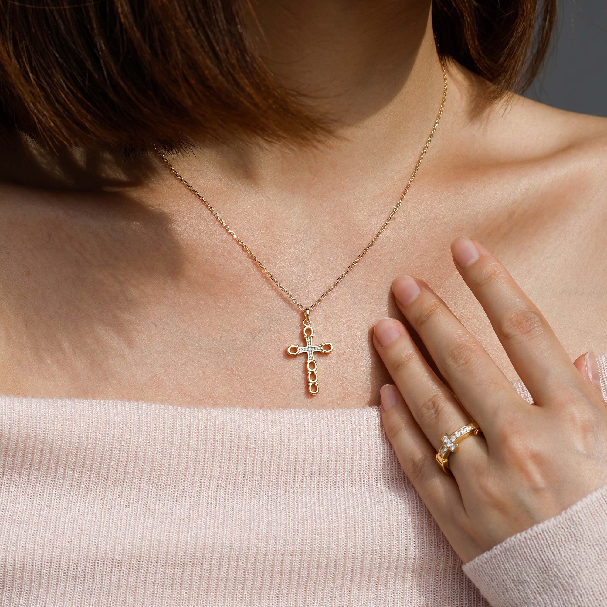 Horseshoe Cross Pendant Necklace