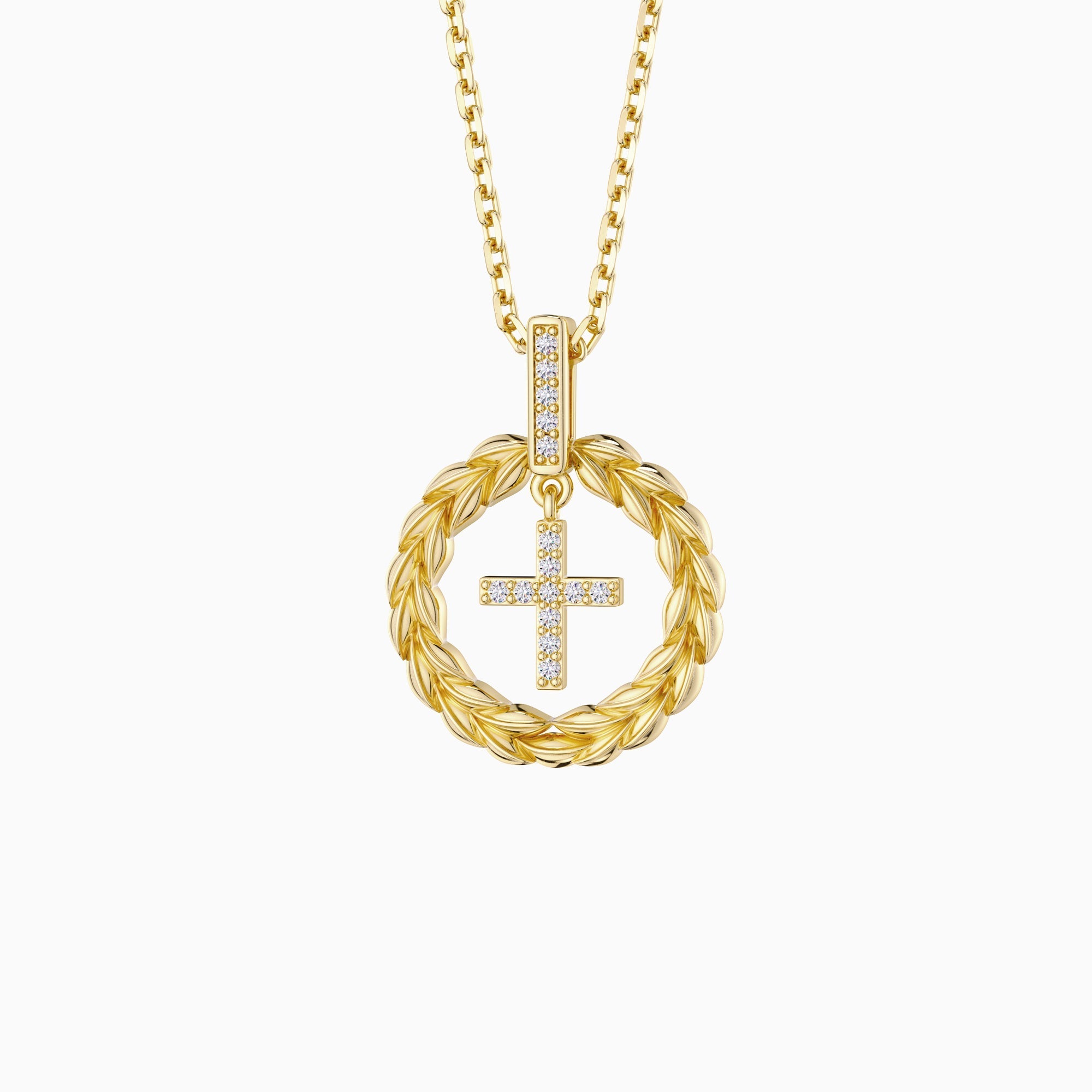 Wheat Wreath Cross Pendant Necklace