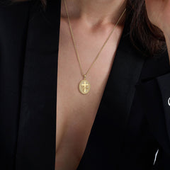 Personalized Madonna Lily Cross Medallion Necklace