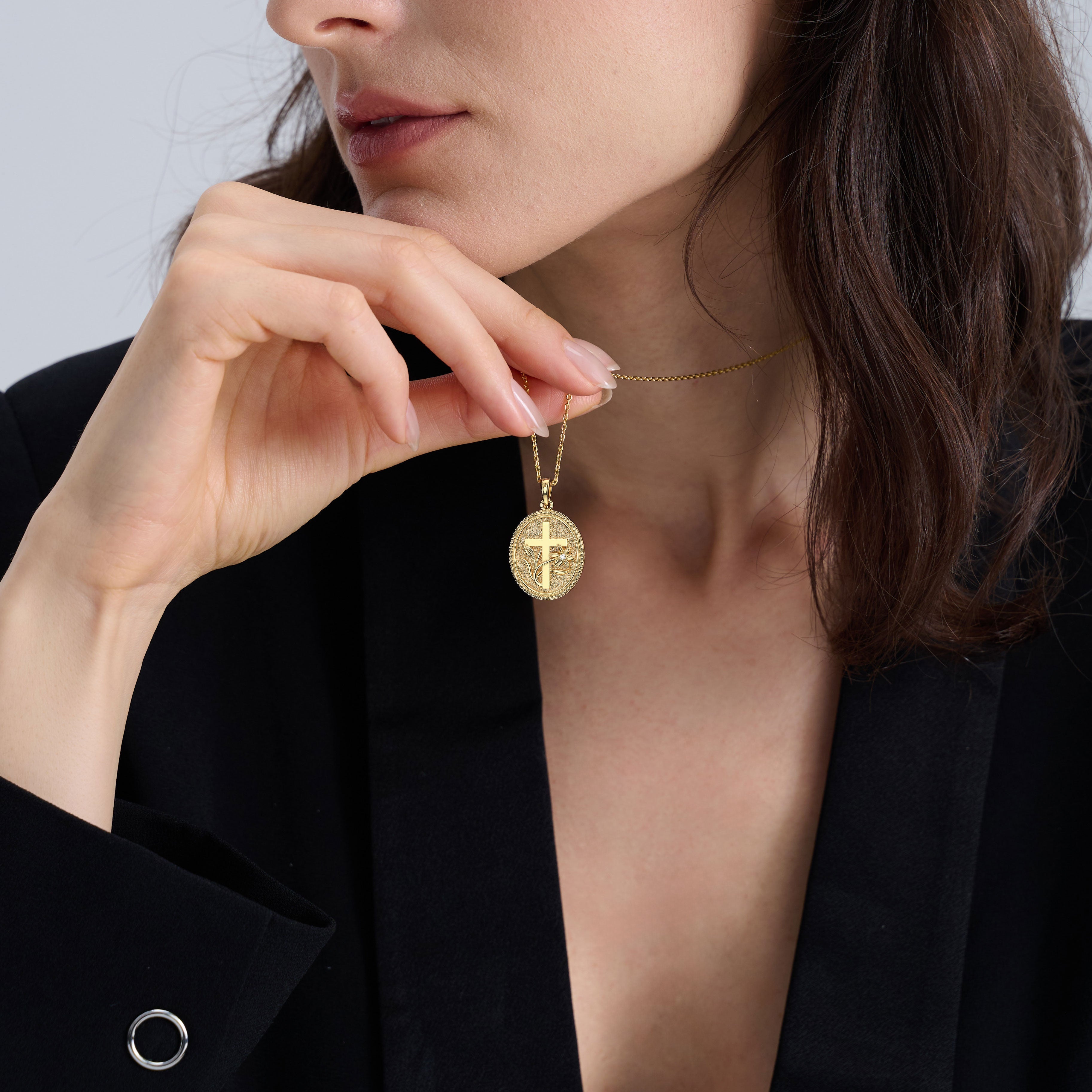 Personalized Madonna Lily Cross Medallion Necklace