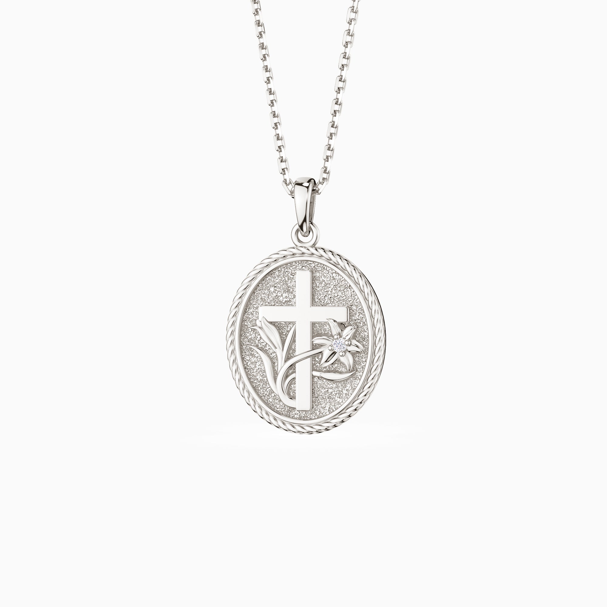 Madonna Lily Cross Medallion Necklace