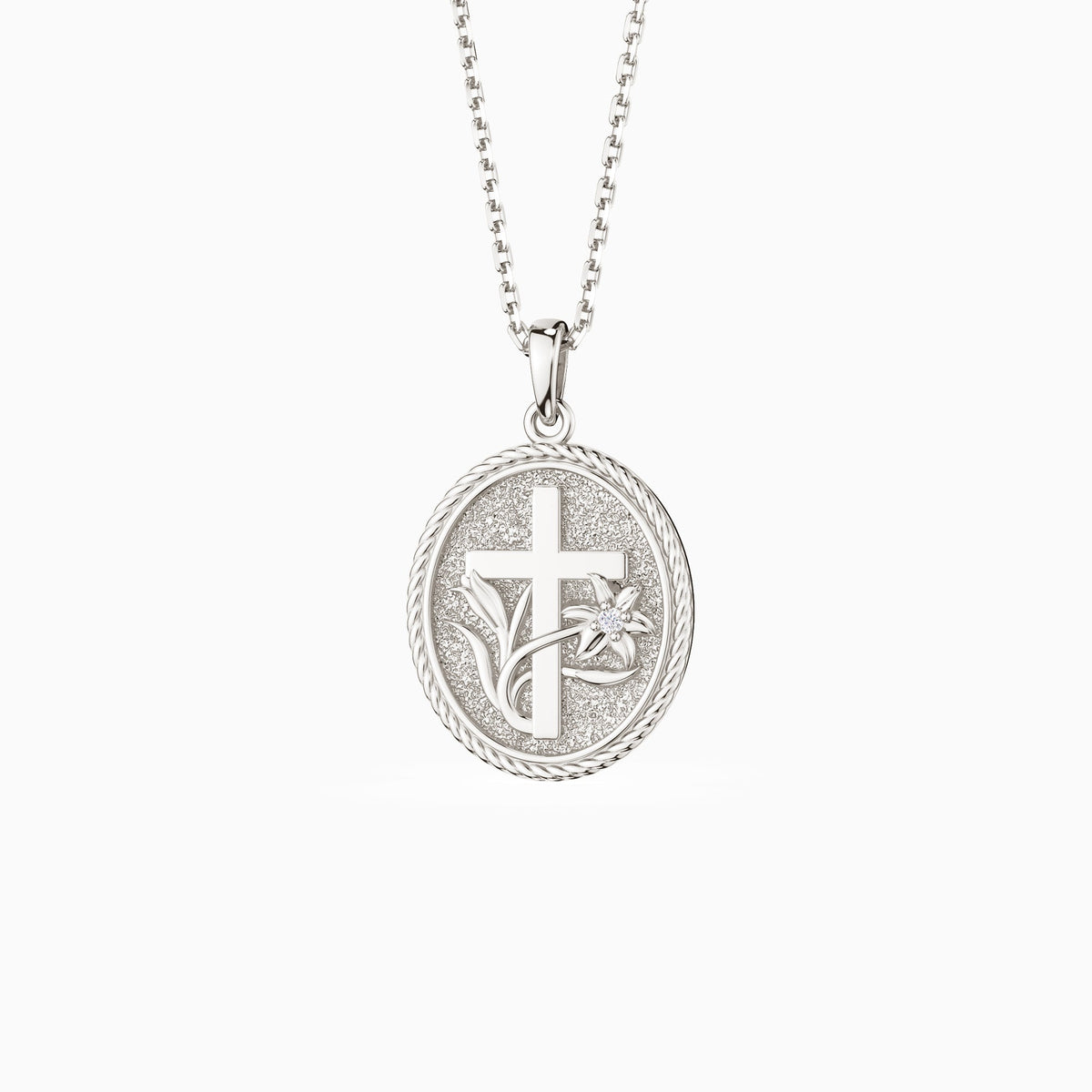 Madonna Lily Cross Medallion Necklace