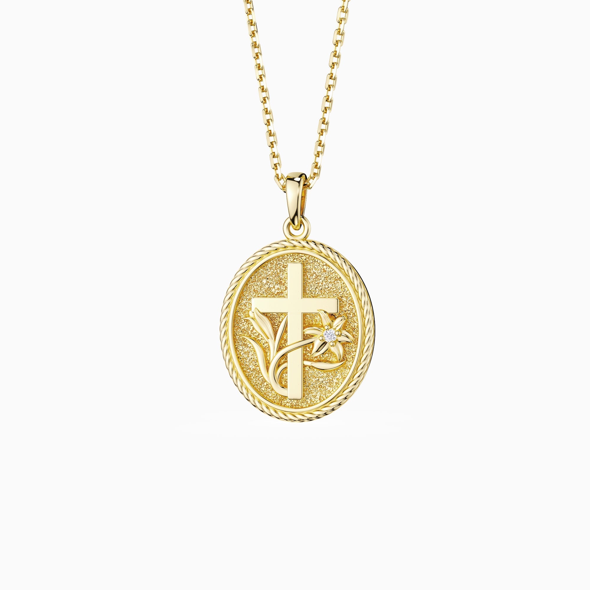 Personalized Madonna Lily Cross Medallion Necklace