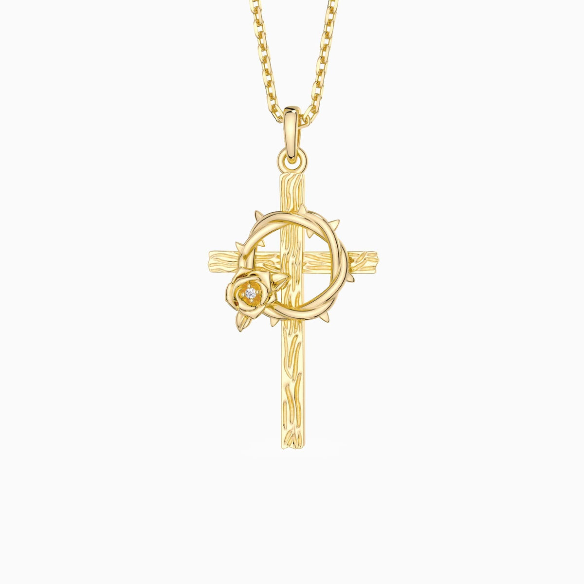 Crown of Thorns Rose Cross Pendant Necklace