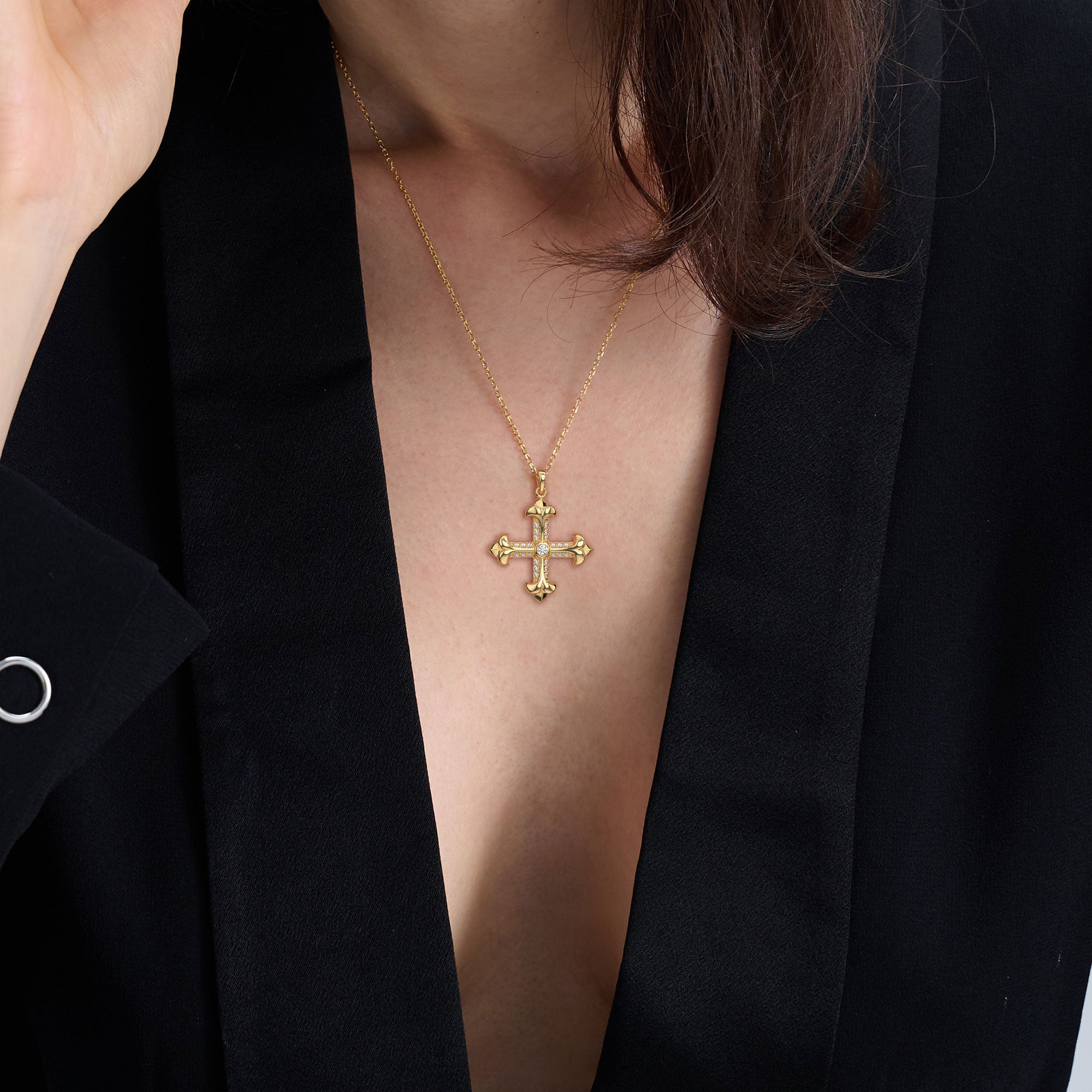 Fleur-de-Lis Cross Pendant Necklace