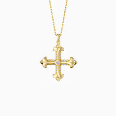 Fleur-de-Lis Cross Pendant Necklace
