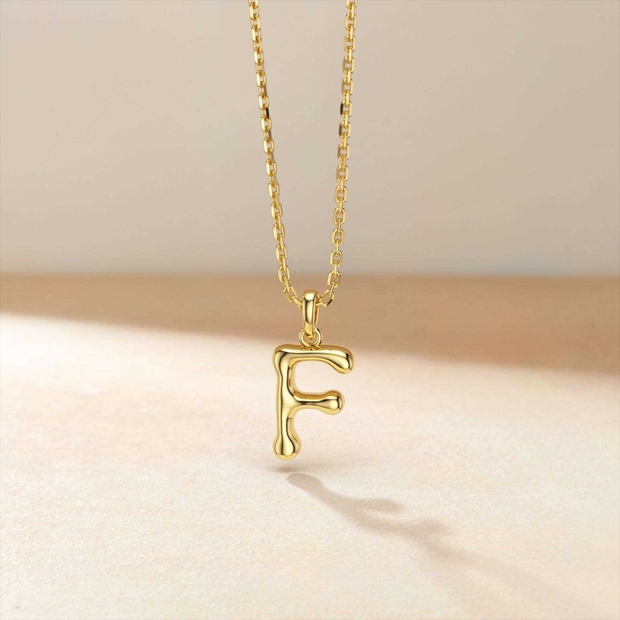 Bubble Initial Letter F Pendant Necklace