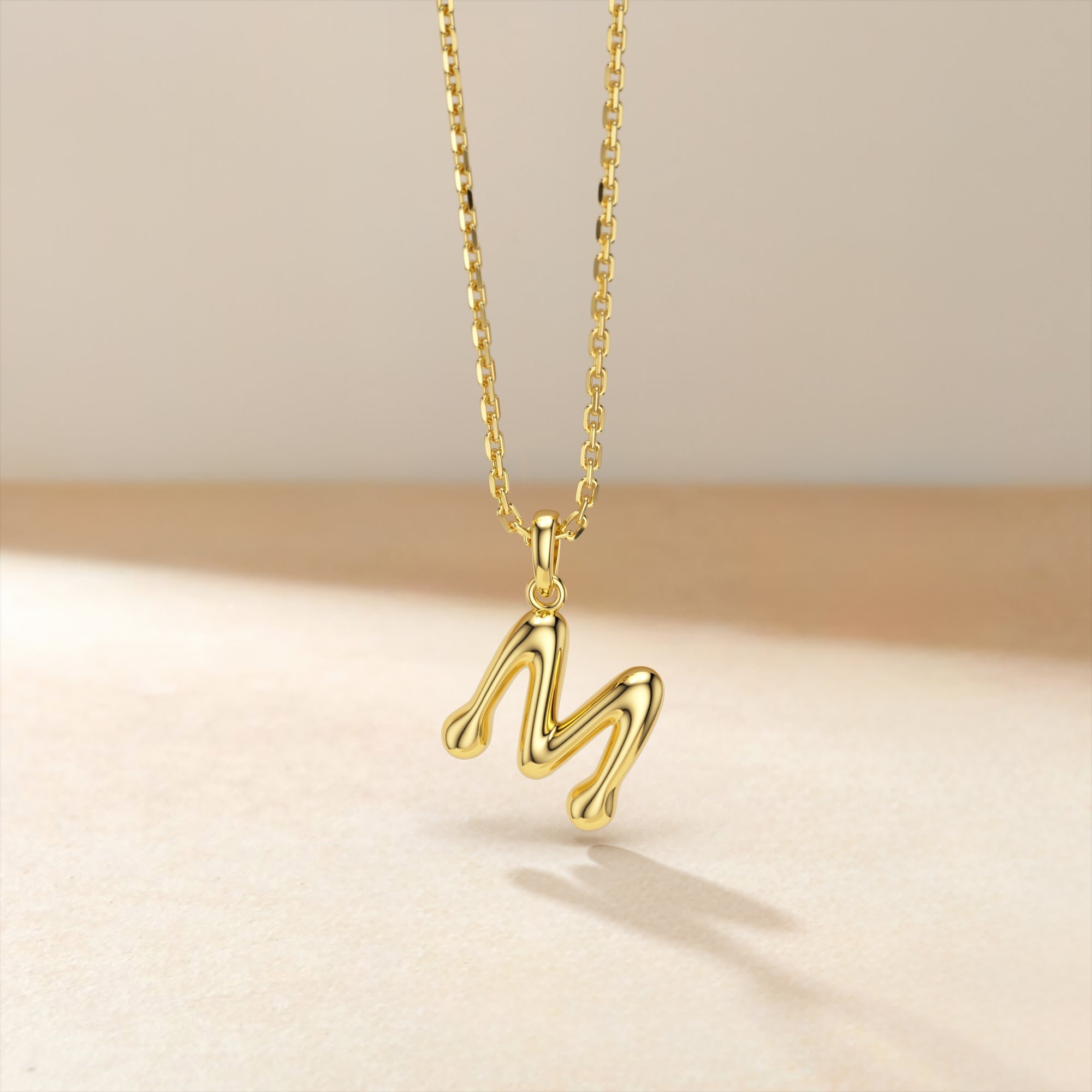 Bubble Initial Letter M Pendant Necklace