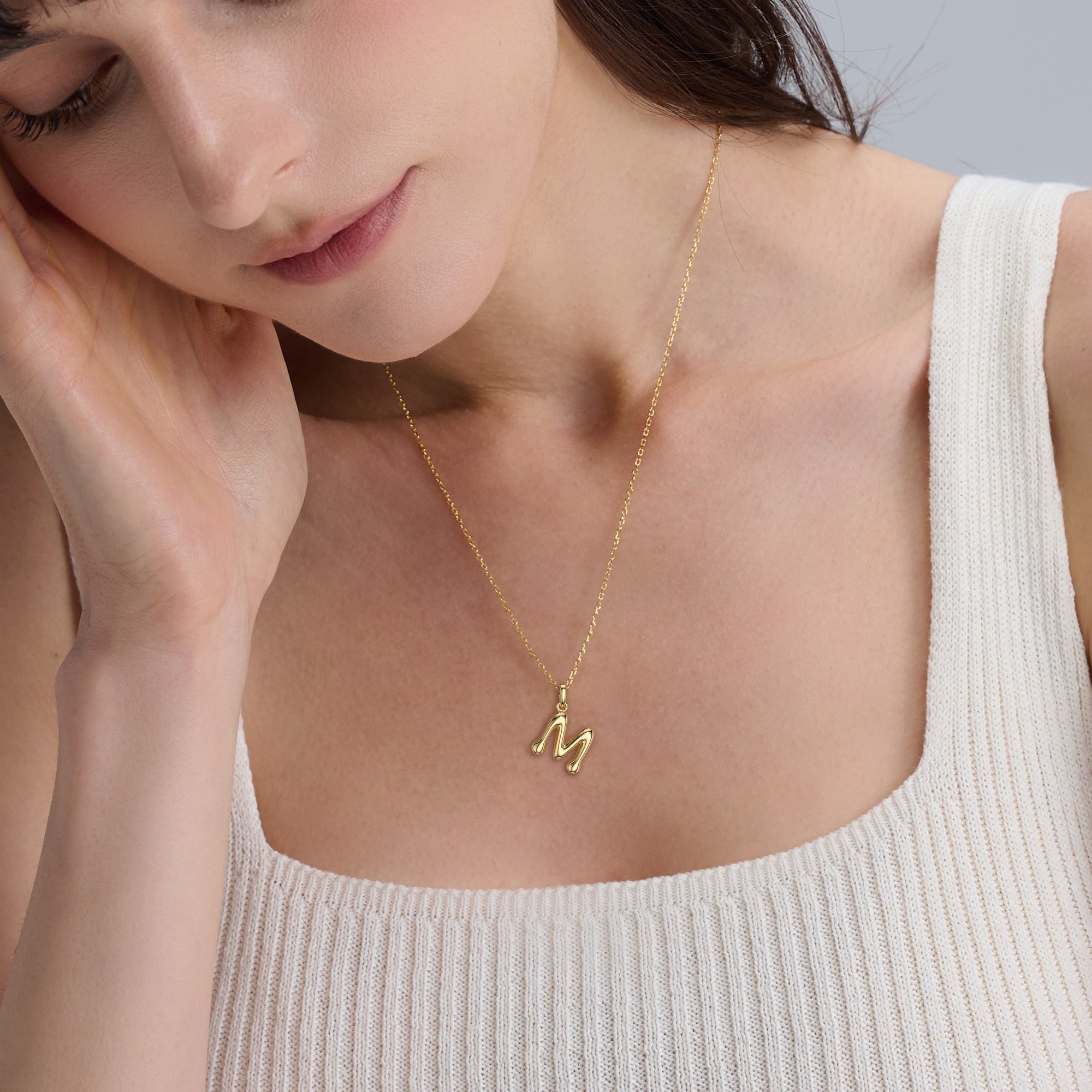Bubble Initial Letter M Pendant Necklace