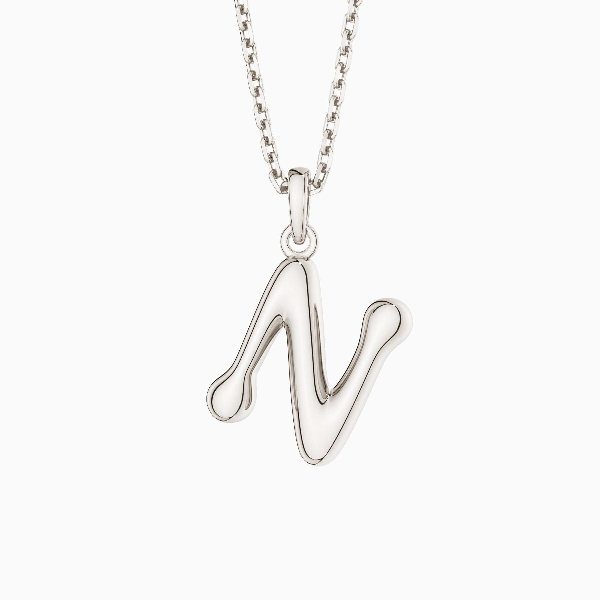 Bubble Initial Letter N Pendant Necklace
